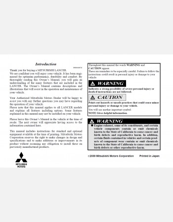 mitsubishi lancer 2010 owners manual